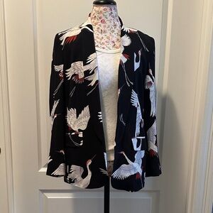 LOFT Black Blazer with White and Red Crane Print perfect 4 office to date night